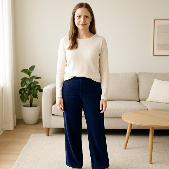 NICOLE MARCIANO | Vintage Dark Navy Blue Elastic Waist Lounge Pants- Medium - Picture 1 of 8